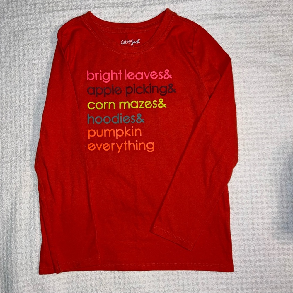 Cat & Jack Orange Long Sleeve Tee with Fall Text - Size 6/6x